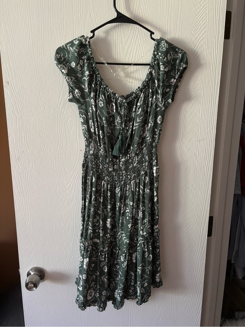 Justify Green Floral Smocked Midi Dress with Tassel Tie